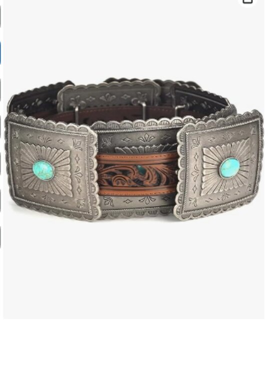 Western Belt with Turquoise Concho Accents Genuine Leather Tooled Embossing main image 4